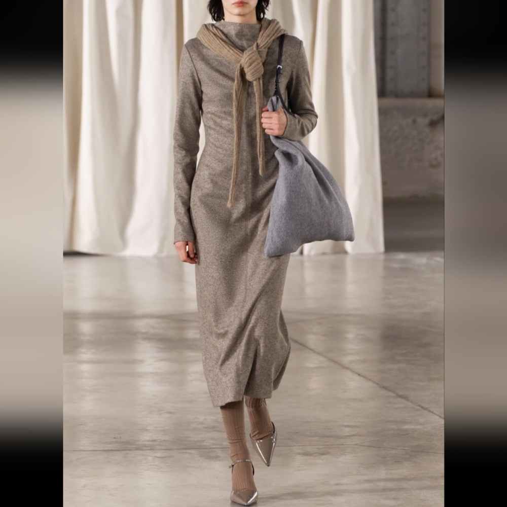 NWT Zara Manteco Wool Blend Funnel Neck Maxi Dress